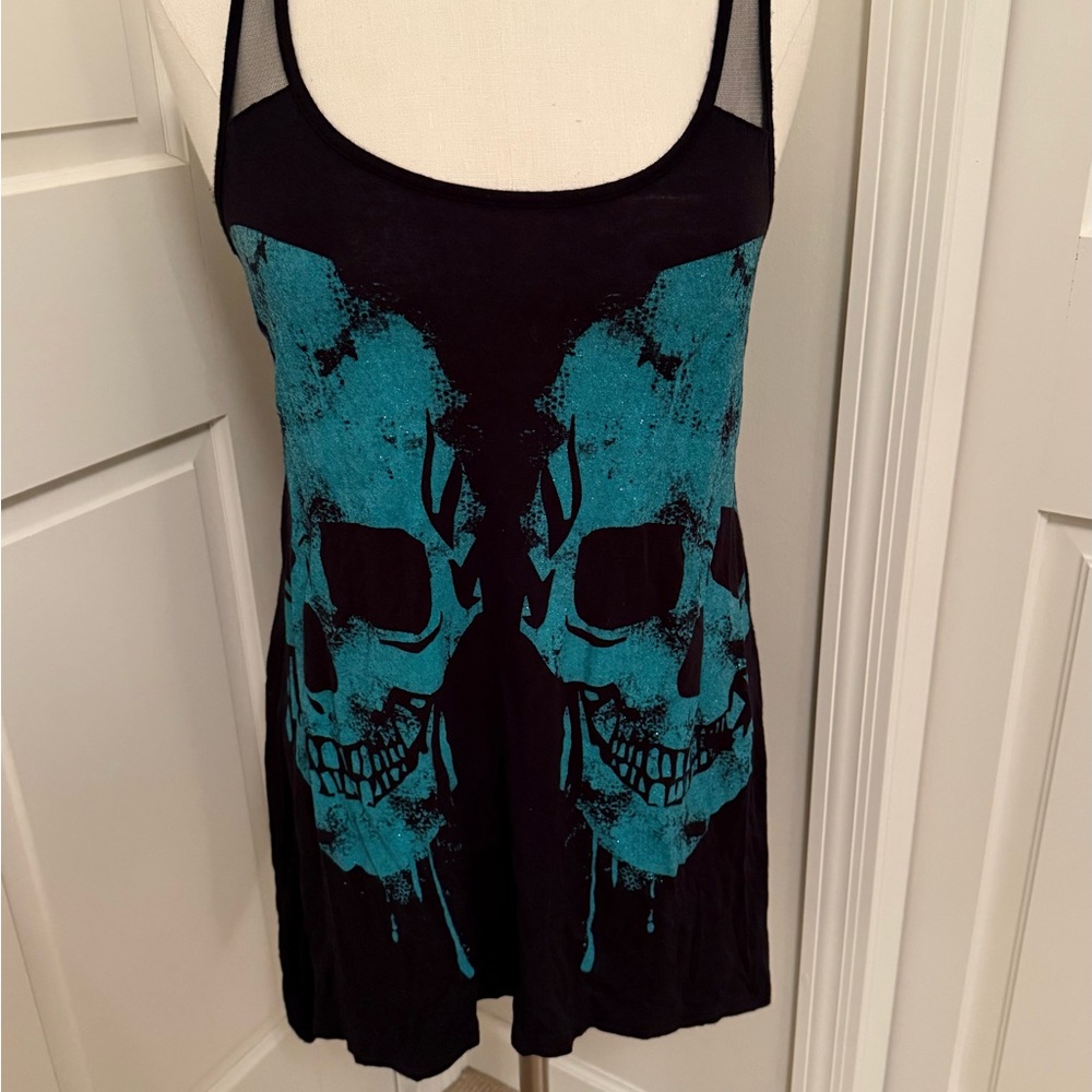 Teal Skull Print Women's Tank Top